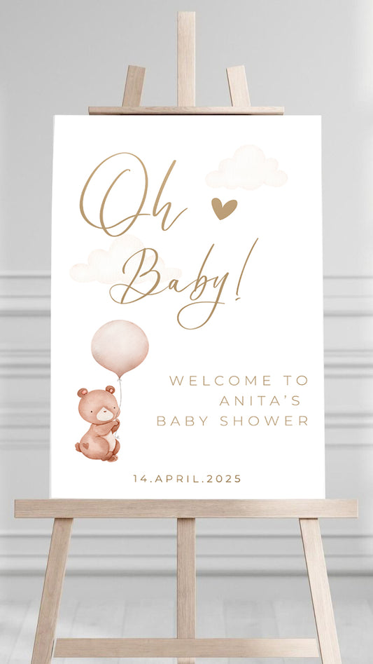 BABY SHOWER TABLA DOBRODOŠLICE Z MEDVEDKOM